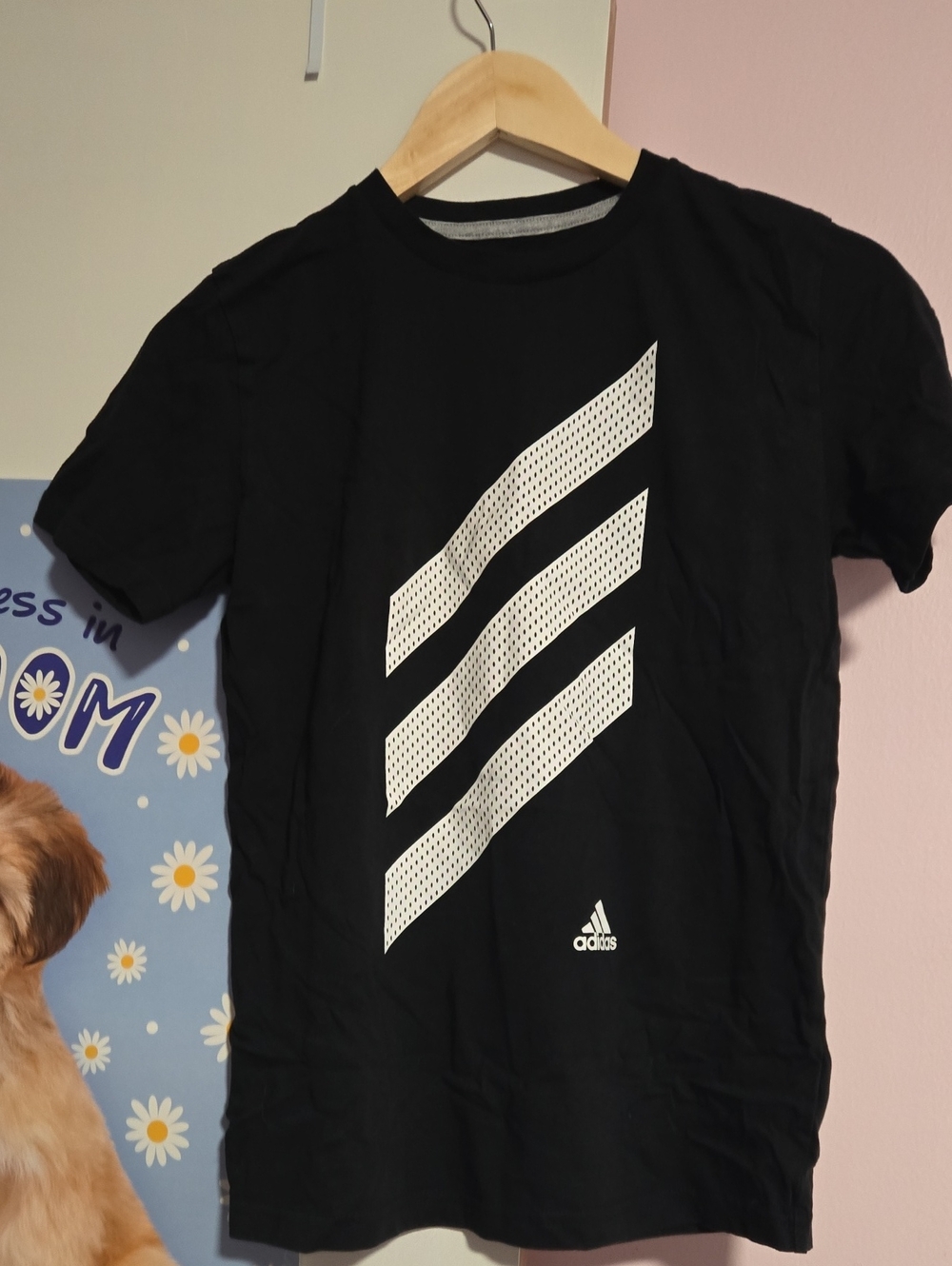 adidas Black Short Sleeve Tee with White Diagonal Stripes
